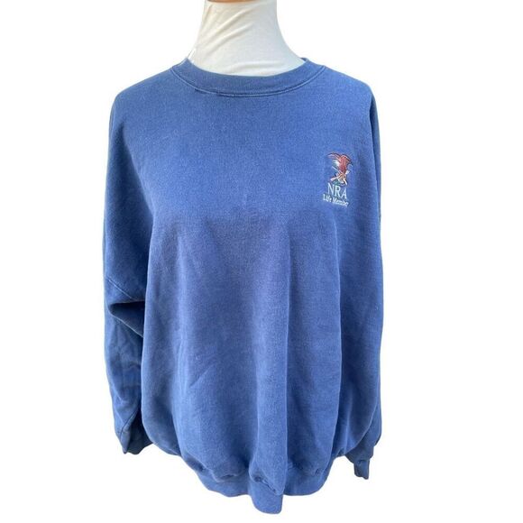 NRA Life Member Blue Crewneck Long Sleeve 100% Cotton Sweatshirt by Hanes Size X - Picture 2 of 9